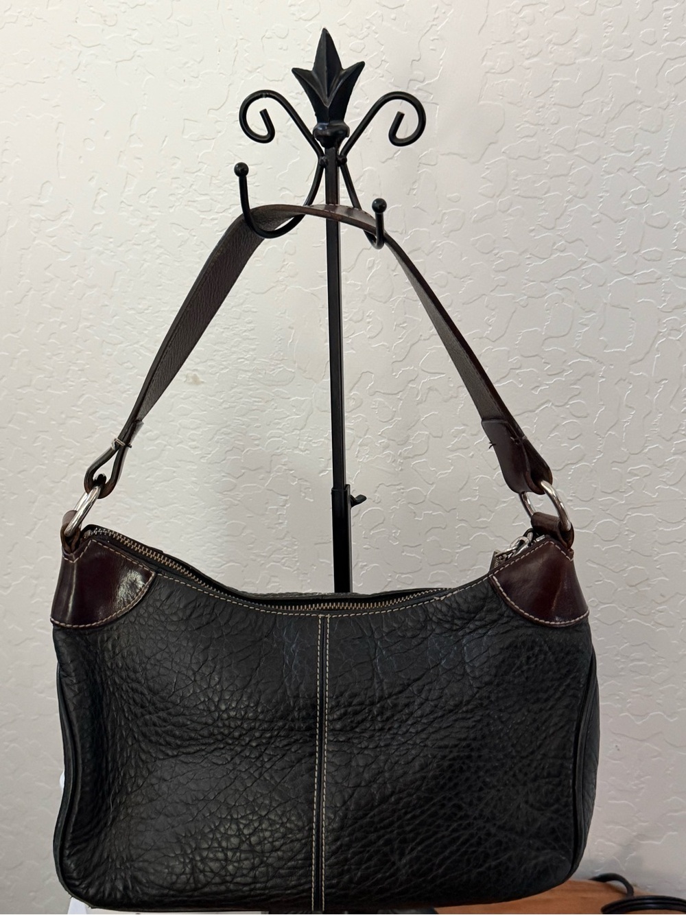 Dooney & Bourke Black Leather Hobo bag with Brown Trim